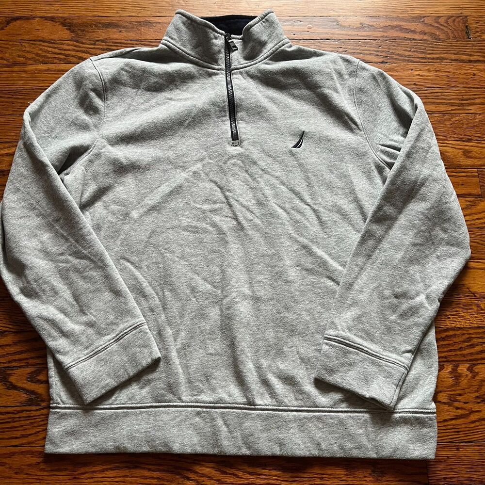 Nautica Men's Gray Quarter Zip Pullover Sweatshirt Size Large Casual Preppy